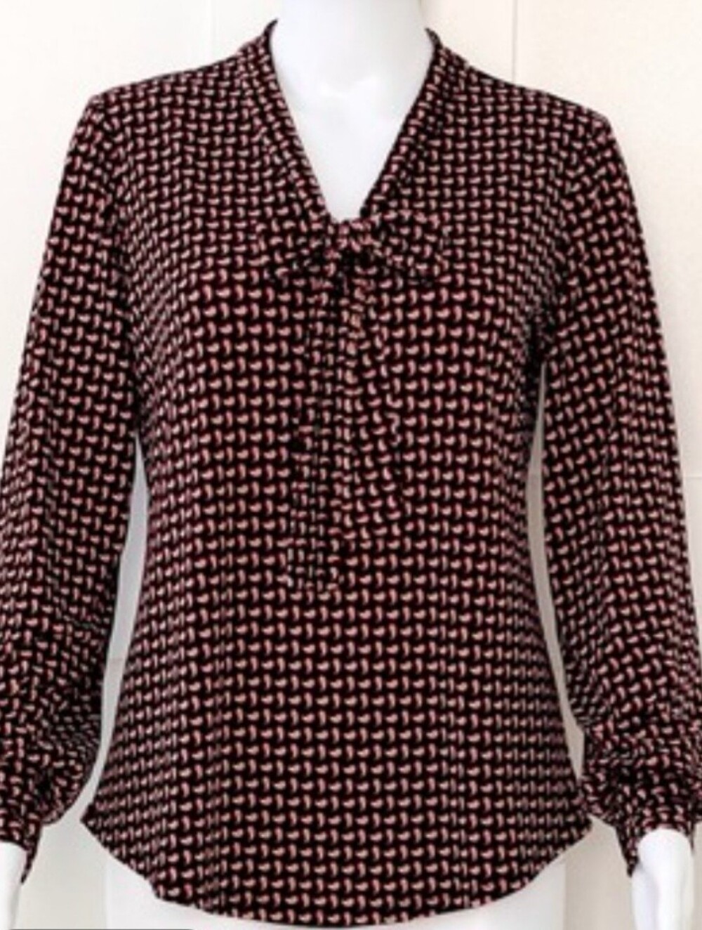 Adrianna Papell Red and Black Long Sleeve Blouse